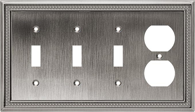 Henne Bery Sunken Pearls Heavy Duty Decorative Wall Plate Switch Plate Outlet Cover (Triple Toggle/Single Duplex, Heirloom Silver)