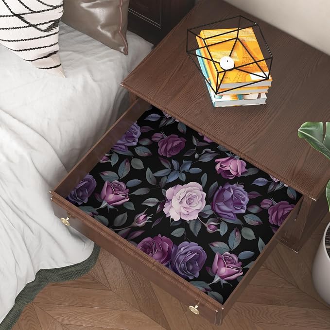 Vintage Dark Purple Rose Floral Peel and Stick Wallpaper 17.5"x118" | Self Adhesive/Removable/Waterproof/Thick Vinyl Contact Paper for Bathroom Bedroom Shelf Cabinet Drawer,Prepasted,Easy Peel
