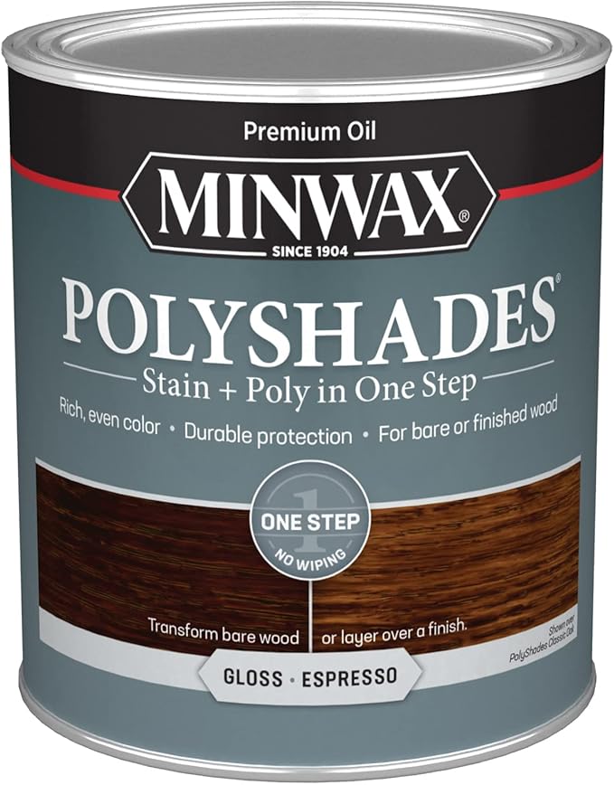 Minwax PolyShades Wood Stain + Polyurethane Finish – Quart, Espresso, Gloss