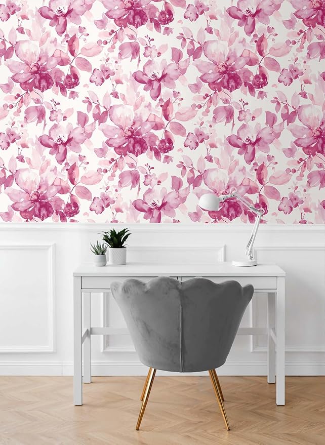 NextWall Watercolor Flower Peel and Stick Wallpaper (Pink)