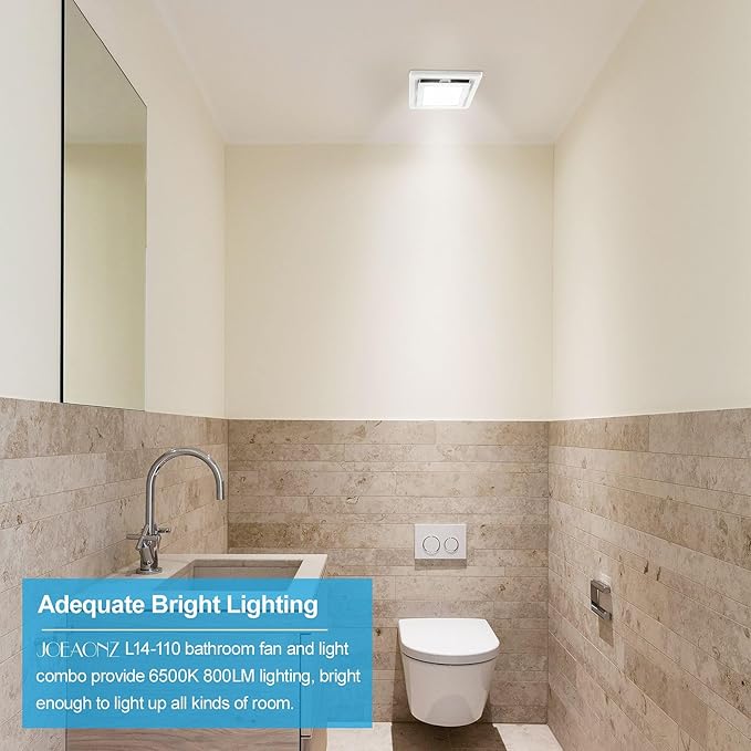 JOEAONZ Bathroom Exhaust Fan with Light 110 CFM Quiet 6500K 800LM Household Ventilation Fan Light Combo, Energy Saving Ceiling Mount Bathroom Air extractor, Multipurpose Bath Extractor Easy to Install