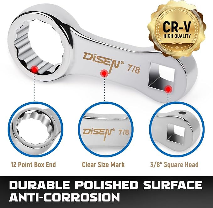 DISEN 9PCS SAE Torque Adapter 3/8" Drive 12 Point 3/8"-11/16" Durable | Chrome vanadium steel | 3/8" square drive | 12 point design | SAE 3/8-7/8" | Durable construction | For car, truck repair