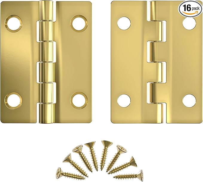 Bright Brass Butt Hinges - 2" x 1-1/2" - Pack of 16 - Flush Mount Cabinet Door Hinges - Furniture Hardware - BH7-SB (8)