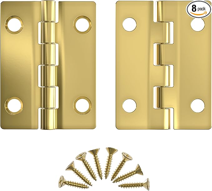 Bright Brass Butt Hinges - 2" x 1-1/2" - Pack of 8 - Flush Mount Cabinet Door Hinges - Furniture Hardware - BH7-SB (4)