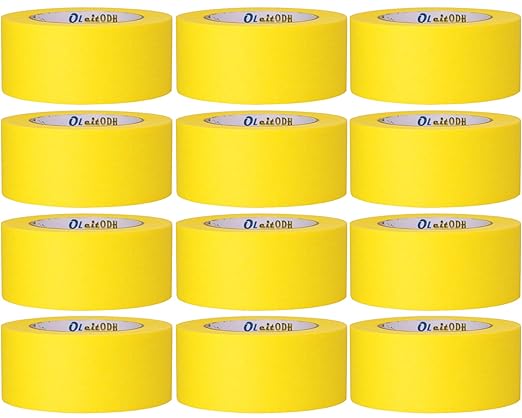 Oleitodh 12 Rolls Yellow Painters Tape Bulk 2 inch x 660 Yards, Painters Masking Tape No Residue Wall Painting Tape Artist Tape Trim Edge Finishing Tape for Wall Painting Decoration DIY Supplies