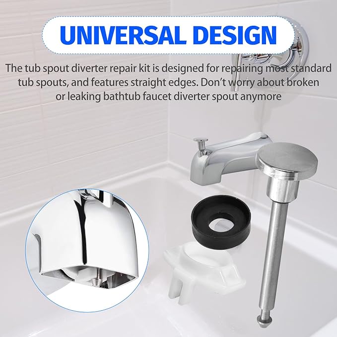 2 Set Tub Spout Diverter Repair Kit, Includes 2 Diverter Valve Stems, 2 Cup Seals and 2 Gates, Bathroom Shower Bathtub Leak Faucet Repair Replacement Parts, Chrome Plated