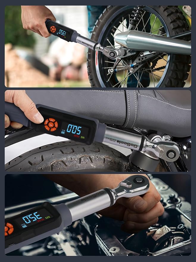 Goseek Upgraded Rechargeable Digital Torque Wrench, 5-99.6 Ft-lbs/6.8-135Nm, 3/8'' Drive Electric Torque Wrench Set with Buzzer & Colorful LED & Vibration for Car Motor Tire Repair