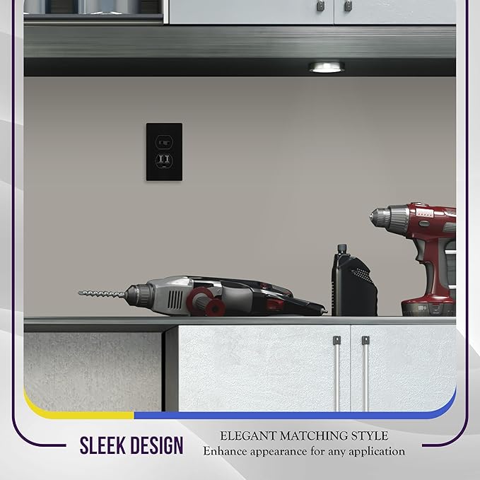 ENERLITES Screwless Duplex Wall Plate, Child Safe Receptacle Outlet Cover, Standard Size, 1-Gang 4.68" x 2.93", Unbreakable Polycarbonate Thermoplastic, UL Listed, SI8821-BK-5PCS, Black, 5 Pack