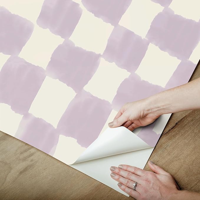 Mr. Kate Tess Watercolor Soft Lavender Checker Peel and Stick Wallpaper, Vinyl, 20.5-in x 18-ft