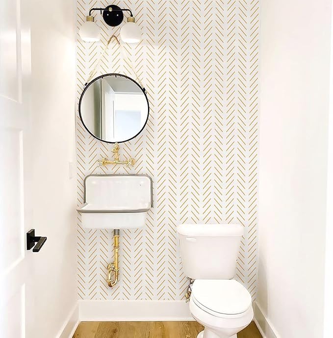 Erfoni Yellow White Peel and Stick Wallpaper Modern Herringbone Wallpaper | 17.7in x 196.8in Geometric Removable Contact Paper Bathroom Peel and Stick Self Adhesive Cabinets Wallpaper Waterproof