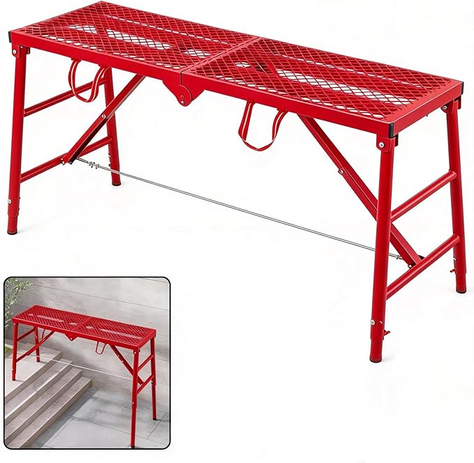 800LBS Foldable Scaffolding Platform, 71x16x60 Inch Alloy Steel Adjustable Height Portable Work Ladder, Ideal for Standard Staircase Painting Wiring Car Wash Home Decor & Industrial Maintenance