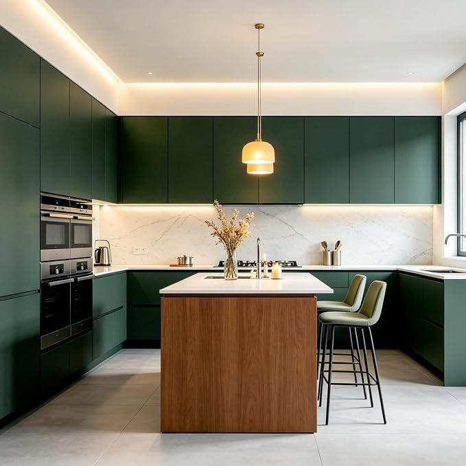 FUKU MON 24"x394" Vintage Green Wallpaper Peel and Stick Dark Green Contact Paper Matte Solid Textured Self Adhesive Removable Thick Vinyl Film Roll for Cabinets Bedroom Wall Decoration