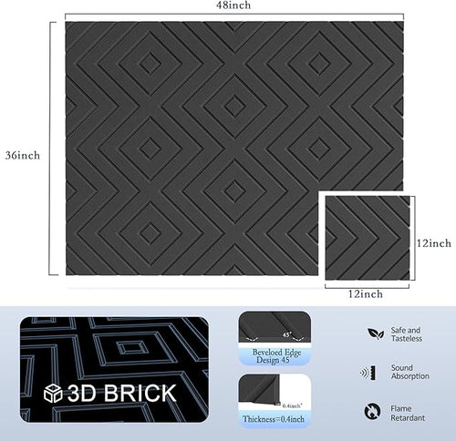 12Pack Acoustic Wall Panels, Self-Adhesive Sound Proof Foam Panels for Walls, Decorative Sound Dampening Wall Panels, Sound Absorbing for Door, Recording Studios, Offices, Home, 12"×12"×0.4", Black