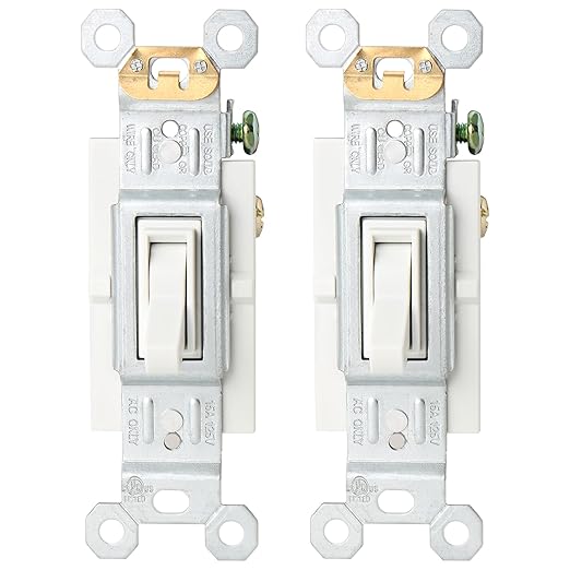 Baomain 2-Pack 15 Amp Toggle Light Switch, 3-Way, Residential/Commercial Grade, On/Off Switch, Glossy White, UL Certified