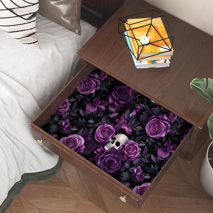 Gothic Dark Purple Skull Floral Wallpaper Peel and Stick 17.5"x393" | Self Adhesive/Removable/Waterproof/Thick Vinyl Vintage Contact Paper for Bathroom Bedroom Shelf Cabinet Drawer,Prepasted