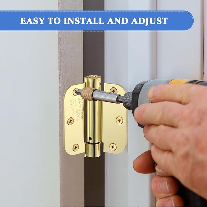 Yaocom 10 Pack Self Closing Door Hinge 3.5 Inch Spring Loaded Hinges with 5/8'' Radius Corners Automatic Door Closer Hinge Adjustable Tension for Garage, Residential(Gold)
