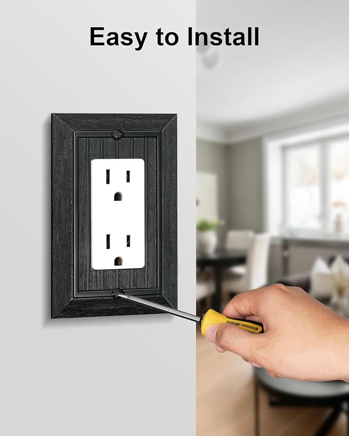 6-Pack Classic Beadboard Decorator Wall Plate Cover, Matte Black Decorative Switch Plates and Outlet Covers, Durable Unbreakable Polycarbonate Wall Plate for Electrical Outlet, Receptacle, GFCI Outlet