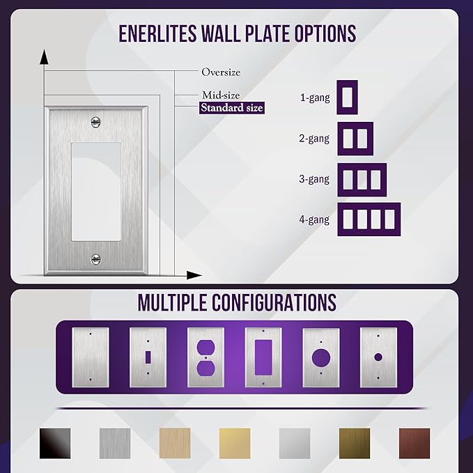 ENERLITES Decorator Switch or Receptacle Outlet Metal Wall Plate, Corrosion Resistant, Size 1-Gang 4.50" x 2.76", UL Listed, 7731, 430 Stainless Steel, Silver