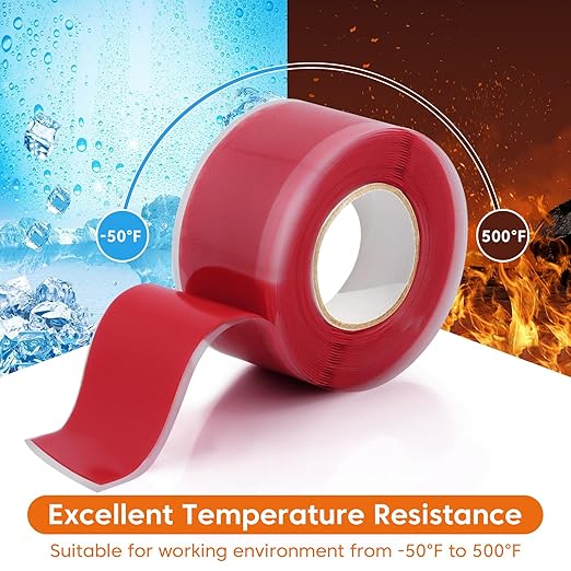 2 Rolls Self Fusing Silicone Tape - 1in(W) X 10ft(L) Waterproof Tape, Water Leak Seal, Plumbing Hose Repair, Rubber Tape for Cable Winding Insulating, Red