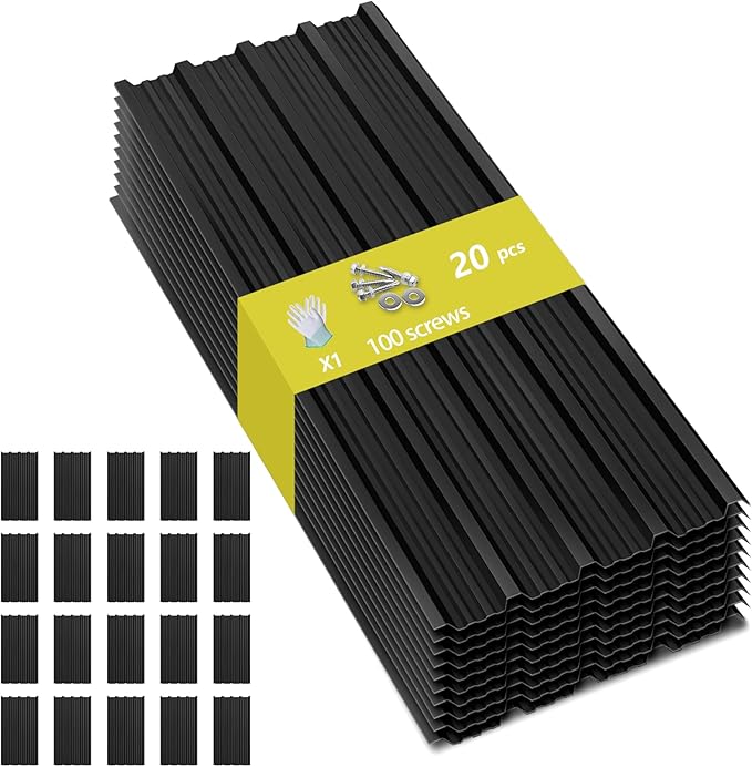 Metal Roof Panels - 20 Pcs Corrugated Pergola Roofing Panels Heavy Duty Waterproof Tin Roofing Materials for Shed Gazebo Patio Garages 42.52x17.7in, Black