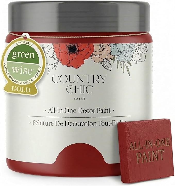 Country Chic All-in-One Chalk Paint for Furniture, Cabinets, Home Decor, Eco-Friendly, Matte Finish, Built-In Primer & Top Coat for Wood, Metal - Poppy (Red) - Pint 16 oz (475 ml)