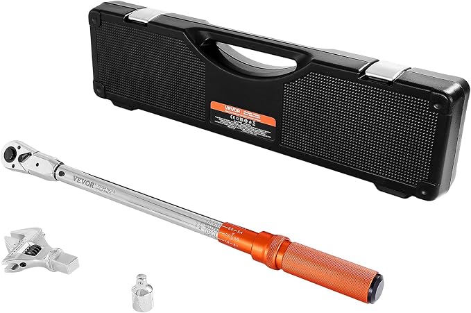 VEVOR Adjustable Torque Wrench 1/2 Inch Drive, 20-160Ft.lb/27.1-216.8Nm, 38MM Open End, 3/8 Inch Drive Torque Wrench with Interchangeable Jaw & Ratchet Head for HVAC, Car, Moto, Narrow Pipeline