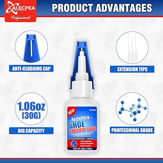 ALECPEA 2Pack 30g Shoe Glue - Ultimate Strength Adhesive for for Soles Boots Sneakers Heels Hiking Shoes Leather Handbags - Quick Set in 15 Seconds