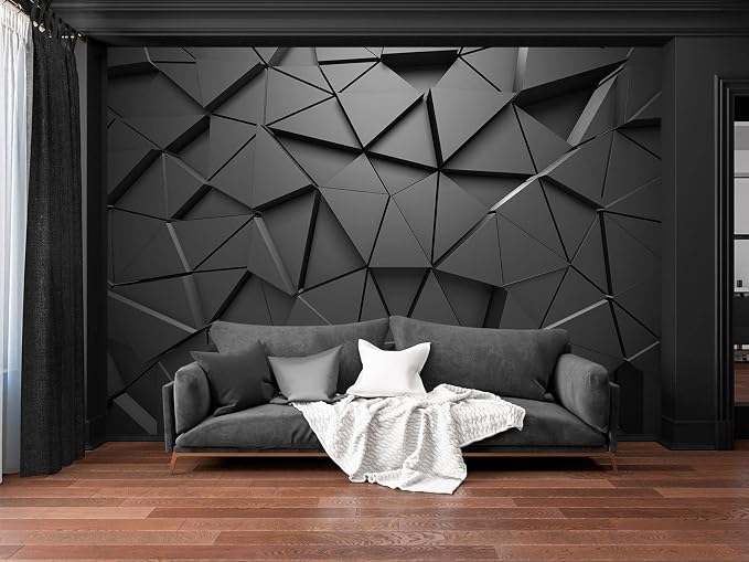 Cliouar-Black Geometric Figures 3D Wallpaper Mural 182" x 122"(Not Peel and Stick)