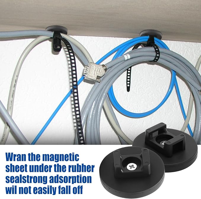 20Pcs Strong Magnetic Cable Zip Tie Base,Multipurpose Cable Ties Mount Wire Clips Management Base,Heavy Duty 18lbs Wire Cable Holder for Electrical Cable Wire (43mm, Count, 20)