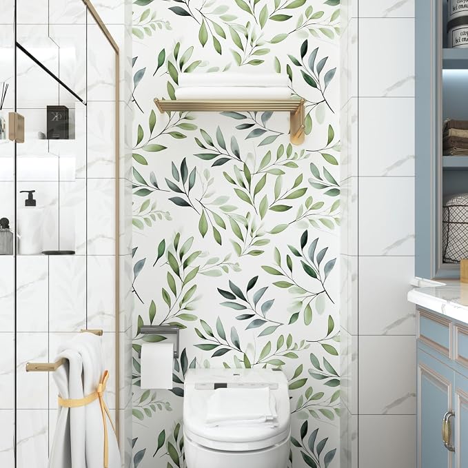 Danodoi Sage Green Vintage Leaf Peel and Stick Wallpaper 17.5" x 118" | Waterproof Vinyl Self Adhesive Removable Renter Friendly Floral Contact Paper