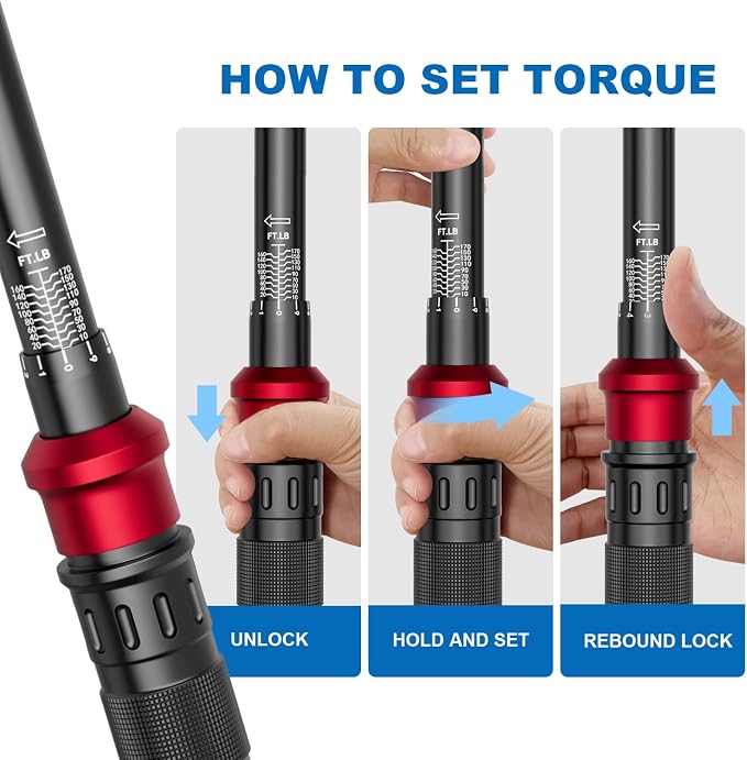 Next-Gen 100-Tooth, 1/2" Drive Click Torque Wrench, 10-170 Ft.Lb | 13.6-230.5 N.m, ±3% Accuracy, 3.6° Arc Swing Tool for Truck/SUV Suspension, Heavy Duty Control Arms, Lug Nuts & Auto Repair