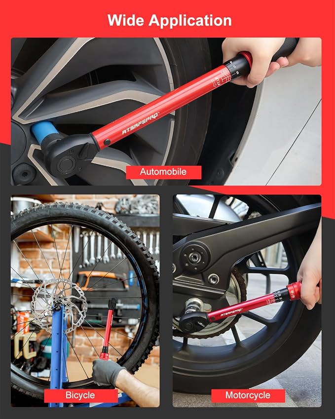 Torque Wrench Set-1/4 20–240 in-LB, 3/8" 5–50 ft-lb,1/2" 10–170 ft-lb with 3 Socket Adapters,±3% Accuracy, Dual Scale, 72-Tooth, Dual-Direction for Car, Bike, Motorcycle Repair Maintenance