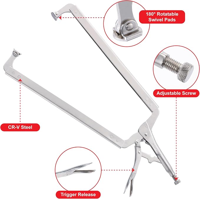 MAXPOWER 24-inch C Clamp Locking Pliers, Large Locking C Clamp with Grip Swivel Pads, MAX Jaw Capacity Up to 10"