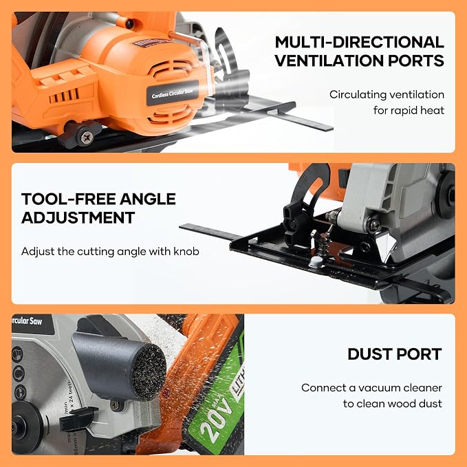 20V 7-1/4-inch Cordless Circular Saw, 4.0Ah Battery Powered Brushless Motor, 45° Bevel Capacity, Max Cutting Depth 2-7/10-inch (90°), 2-inch (45°), Electric Circular Saw for Wood, Plastic Cutting