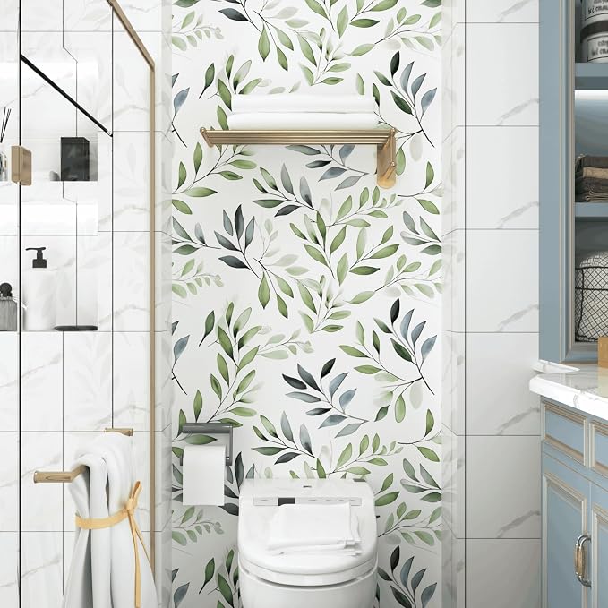 Danodoi Sage Green Vintage Leaf Peel and Stick Wallpaper 17.5" x 787" | Waterproof Vinyl Self Adhesive Removable Renter Friendly Floral Contact Paper