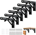 Folding Shelf Brackets - 8 Inch 6 Packs Heavy Duty Metal Collapsible Shelf Bracket, DIY Wall Mounted Foldable Shelf Bracket, Space Saving for Bench Table
