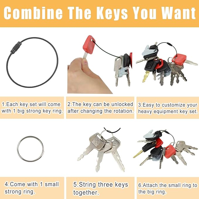 12 Heavy Equipment Key Set Replacement for Caterp-illar JD Bob-cat Hy-Ster Komat-su Forklifts Excavators Ca-se Do-zers
