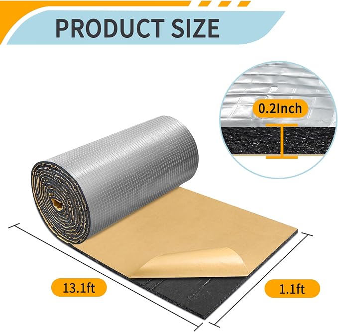 BXI Insulation Foam Roll - 13 x 157 x 0.2 Inch Self-Adhesive Thermal Board, Reflective Aluminum Foil Heat Shield, Waterproof Radiant Barrier Panel for Garage Door, HVAC Pipe, RV Window, Basement Duct