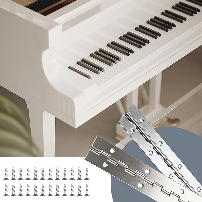 Piano Hinge, 12 Inch Stainless Steel Hinges with Holes and Stainless Steel Screws, Piano Heavy Duty Hinges, Suitable for Cabinets, DIY Storage Boxes, and Marine Scenarios