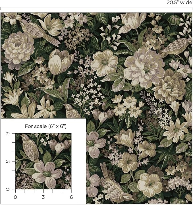 NextWall Vintage Bird Garden Peel and Stick Wallpaper