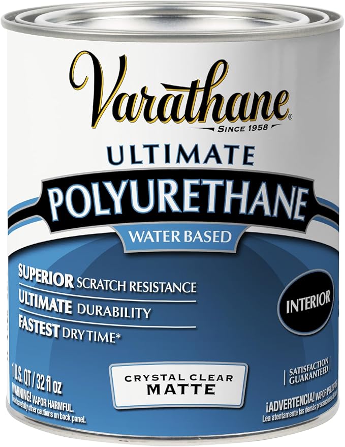 Varathane Water-Based Crystal-Clear Ultimate Polyurethane | Interior Wood Protection | Fast Dry Time | Easy Clean Up | Matte | Quart