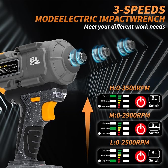 1500Nm Impact Wrench, 1/2" 1107ft-lbs Cordless Impact Gun with 2 x 4.0Ah Battery, 21V High Torque Power Impact Driver with 6 Sockets,Pistola Llave De Impacto for Truck RV Car Heavy Construction