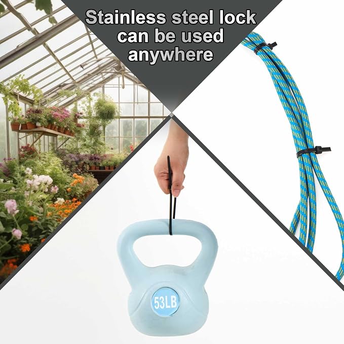 Blulu 200 Pcs 15 Inch Cable Zip Ties Metal Tooth Stainless Steel Locking Device Black Nylon Cable Ties, 53 Lbs Tensile Strength, UV Resistant Wire Wraps Multi Purpose for Industrial Indoor Outdoor Use