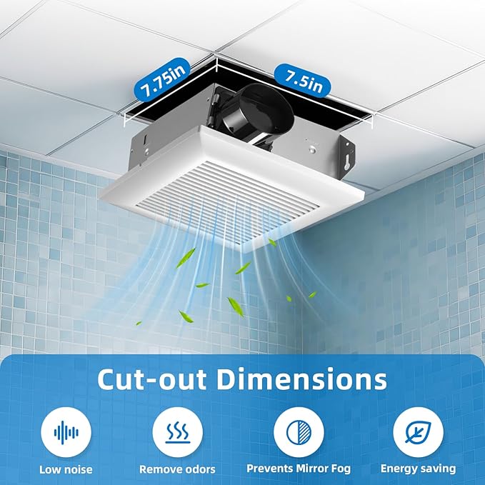 JOEAONZ Bathroom Exhaust Fan 80 CFM Very Quiet with Matel Housing, Ceiling Mount Ventilation Fan Large Air-flow Capacity, Energy-Saving Household Bath Vent Extractor, White Plastic Grille