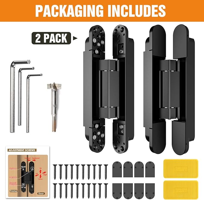 9.7" Hidden Door Hinge/Concealed Hinges,Invisible Hinges,Invisible Door Silent 180 Degree Swing Hinge 3-Way Adjustable Butt 9.7 x 3.3 x 1inch (Black, 9.7 inches)