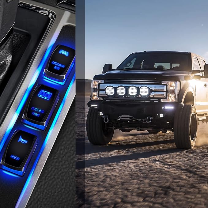 Nilight Cooling Fans Rocker Switch Led Light Bar 5Pin Laser On Off SPST switches 20A/12V 10A/24V Blue with Jumper Wires Set for Cars Trucks RVs