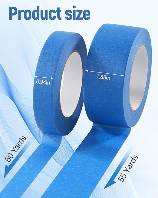 Lzerking Premium Blue Tape 12 Rolls 1.88 inches x 55 Yards, Painters Tape, Masking Tape for Purpose Wall Painting, Home Improvement (Totaling 660 Yards)