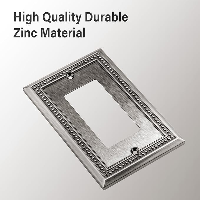 Henne Bery Sunken Pearls Heavy Duty Decorative Wall Plate Switch Plate Outlet Cover (Single Decorator, 2 Pack, Heirloom Silver)