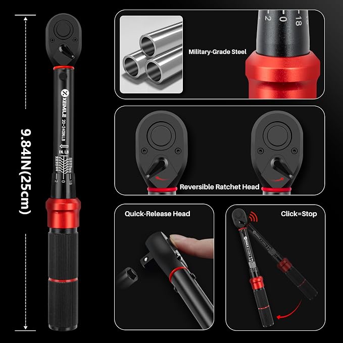 1/4-Inch Drive Click Torque Wrench-20-240 In.Lb for Bike Motorcycle | Inch Pound Torque Wrench(2.3-27.1 Nm),72T Dual-Direction Dual Range, 3% Precision for Small Equipment, Gunsmithing Car Repair
