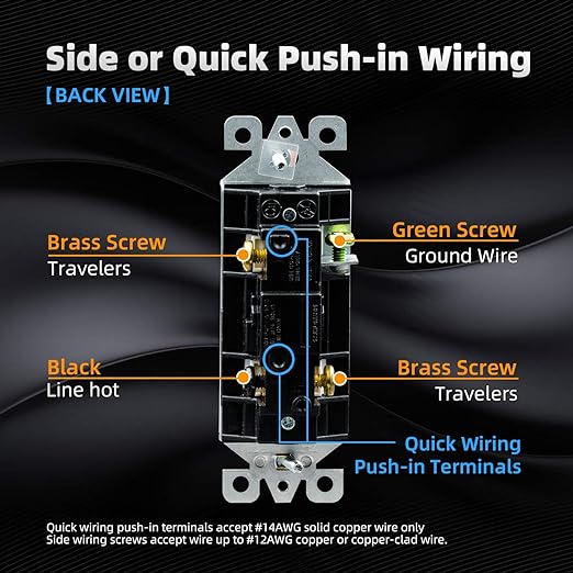 ELEGRP Matte Black 3 Way Decorative Light Switch, 15Amp, 120-277 Volt, AC Decorator Rocker Paddle Wall Switch Replacement, Self-Grounding, Residential and Commercial Grade, UL Listed (10 Pack)
